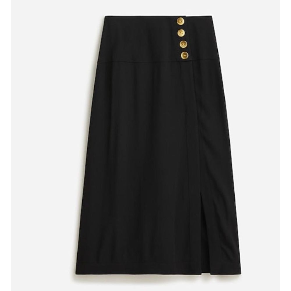J. Crew Black Midi Skirt with Gold Buttons - Picture 7 of 9